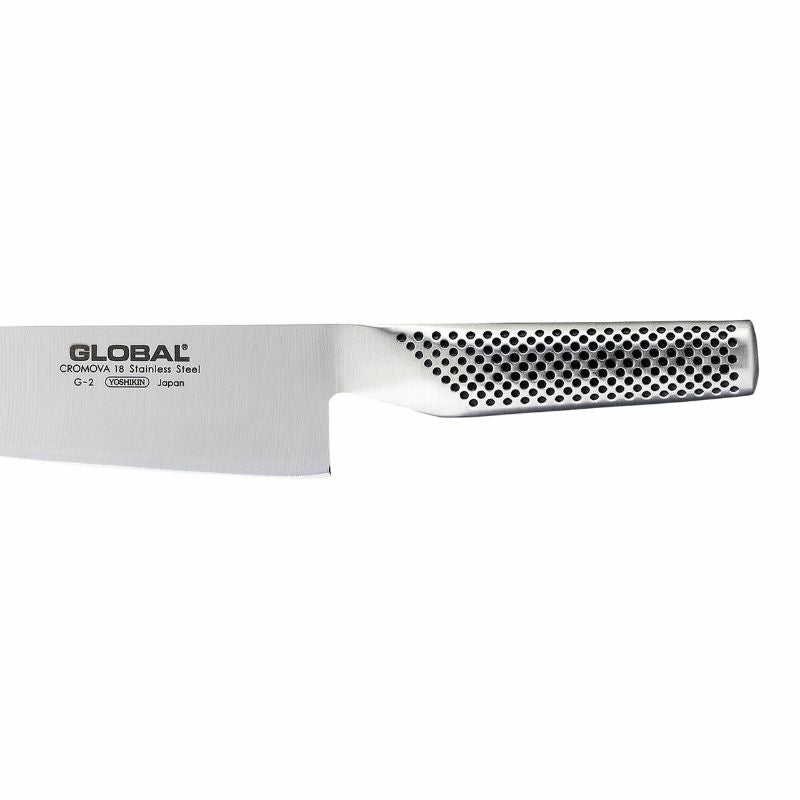 Global Classic 20cm Cook's Knife with CROMOVA 18 steel, razor-sharp edge, and balanced design for precise cooking tasks.