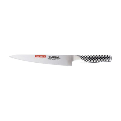 Global Classic 21cm Filleting Knife, designed for precision fish slicing, made from durable CROMOVA 18 stainless steel.