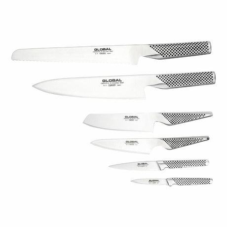 GLOBAL Ikasu 7-piece cutlery set with bamboo block, featuring premium stainless steel knives for precision cooking.
