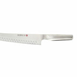 Global NI Oriental Fluted Cook's Knife (26cm) featuring a fluted blade for easy slicing, crafted from durable CROMOVA 18 stainless steel.