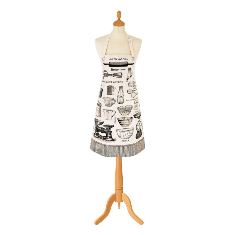 Biodegradable oil cloth apron with vintage design, 100% cotton ties, and eco-friendly features for stylish baking.