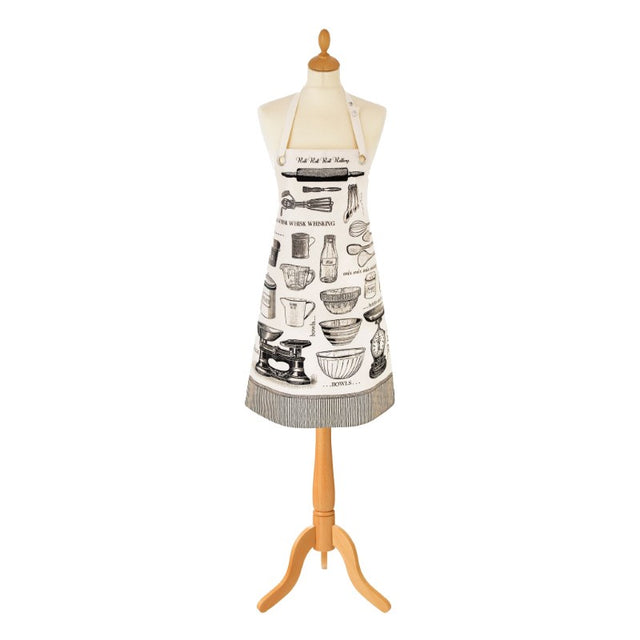 Biodegradable oil cloth apron with vintage design, 100% cotton ties, and eco-friendly features for stylish baking.