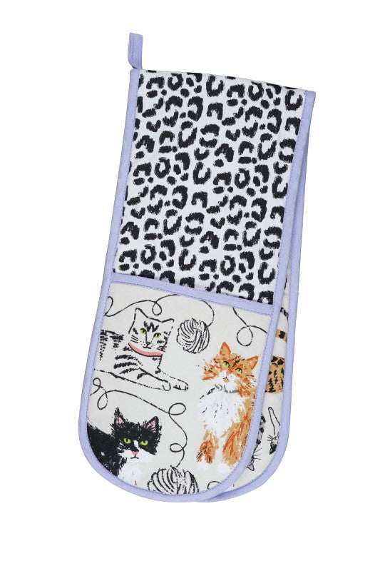 Ulster Weavers Double Oven Glove featuring whimsical cat illustrations and eco-friendly materials, perfect for cat lovers.