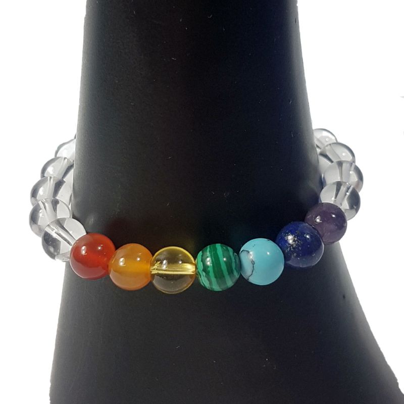 Colorful pack of 3 8mm chakra bead bracelets, promoting wellness, balance, and spiritual growth through natural stones.