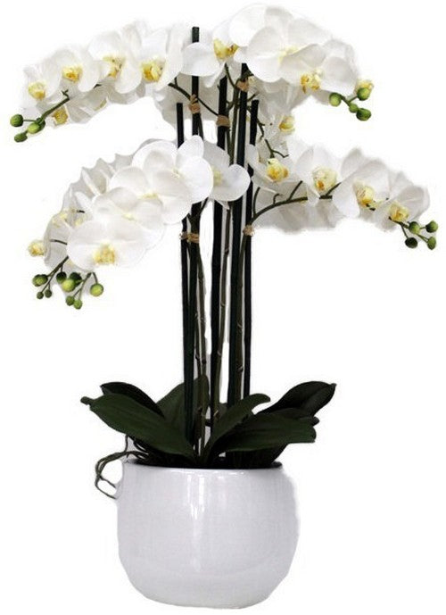 Lifelike 67.5cm artificial white orchid arrangement in a modern pot, perfect for effortless home or office decor.