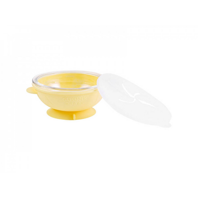 Glasslock Silicone and Glass Bowl Set: 3-piece feeding set with suction base, heat-resistant glass, and soft silicone lid.