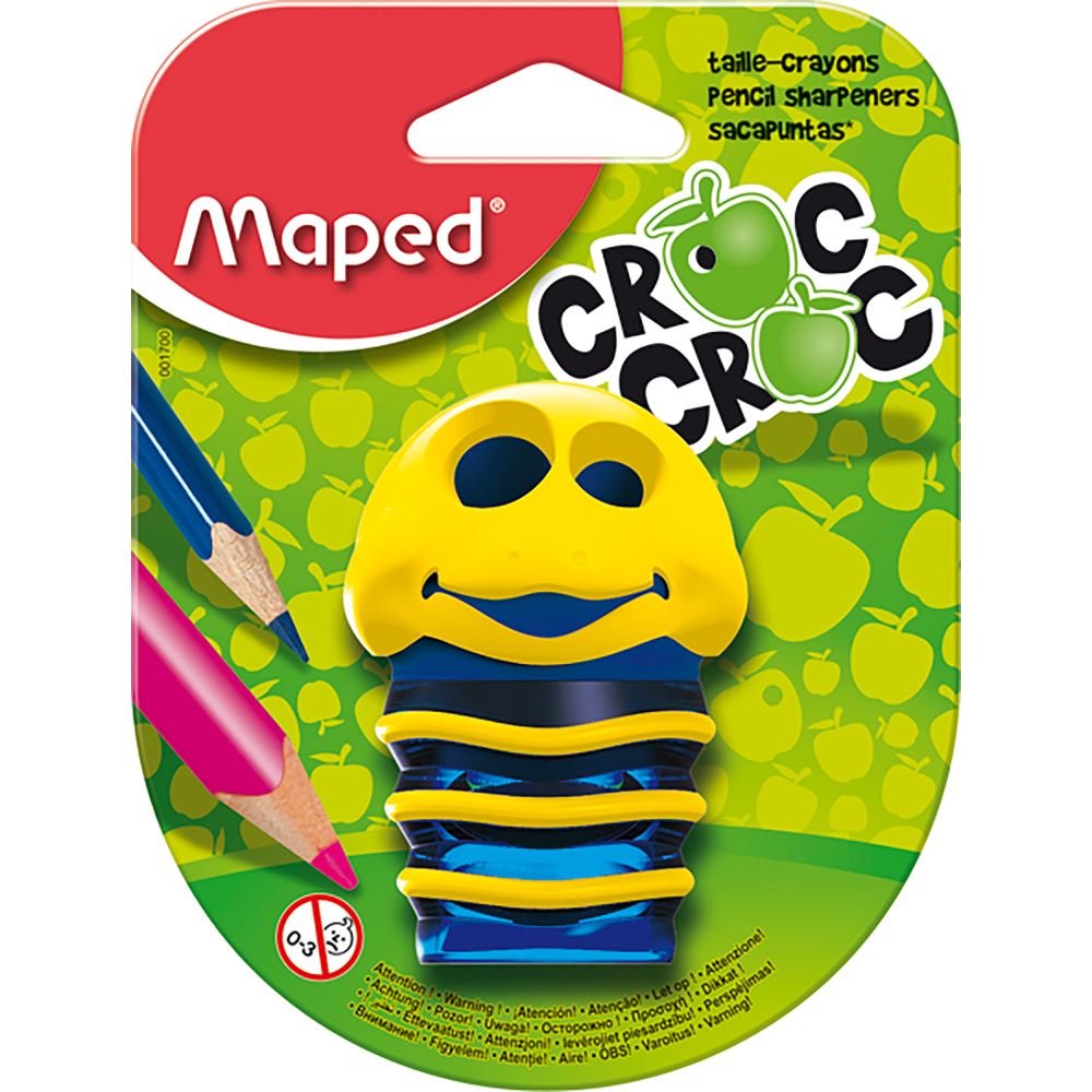 Vibrant Maped Croc Croc 2 Hole sharpener with expandable canister, designed for perfect pencil sharpening and mess-free use.