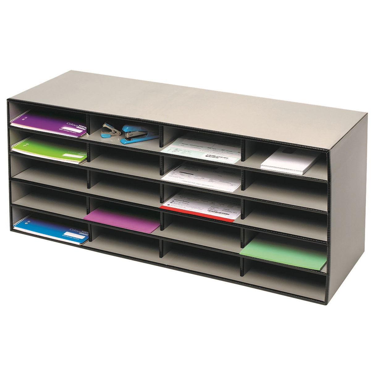 Marbig Storage Box Literature Sorter with 20 compartments for organized file storage in durable cardboard design.