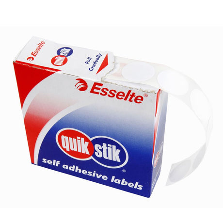 Quikstik 19mm white circular label dispenser with 900 removable labels for easy color coding and identification tasks.