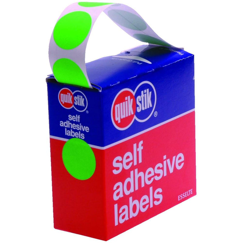 Quikstik Label Dispenser Circle 24mm Fluoro Green 350 Labels