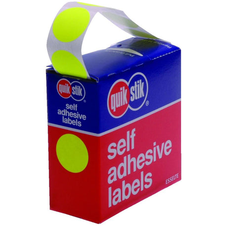 Quikstik label dispenser with 350 circular 24mm fluoro yellow labels for efficient color coding and easy identification.