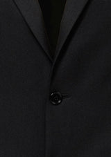 Men's black 2 button jacket, featuring comfort pads, silver trim, internal pockets, and double vent for versatile style.