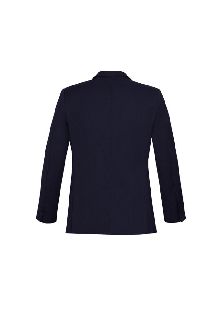 Men's Navy Slimline Jacket from Biz Collection featuring a tailored fit, narrower lapel, and breathable rear vents.