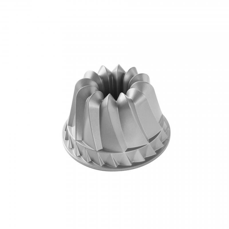 Nordic Ware Kugelhopf Bundt® pan in Sparkling Silver, ideal for baking elegant desserts with a unique tall shape.