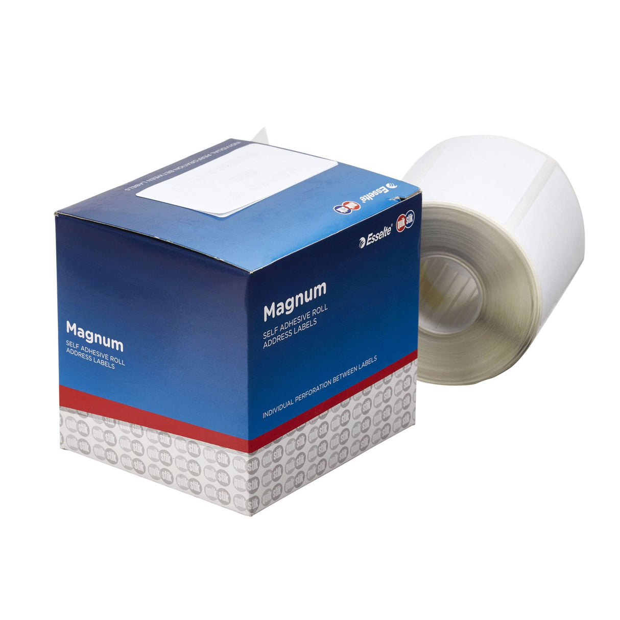 Quikstik Label Dispenser with 500 white labels, 63x36mm, designed for fast and efficient labeling at home or office.