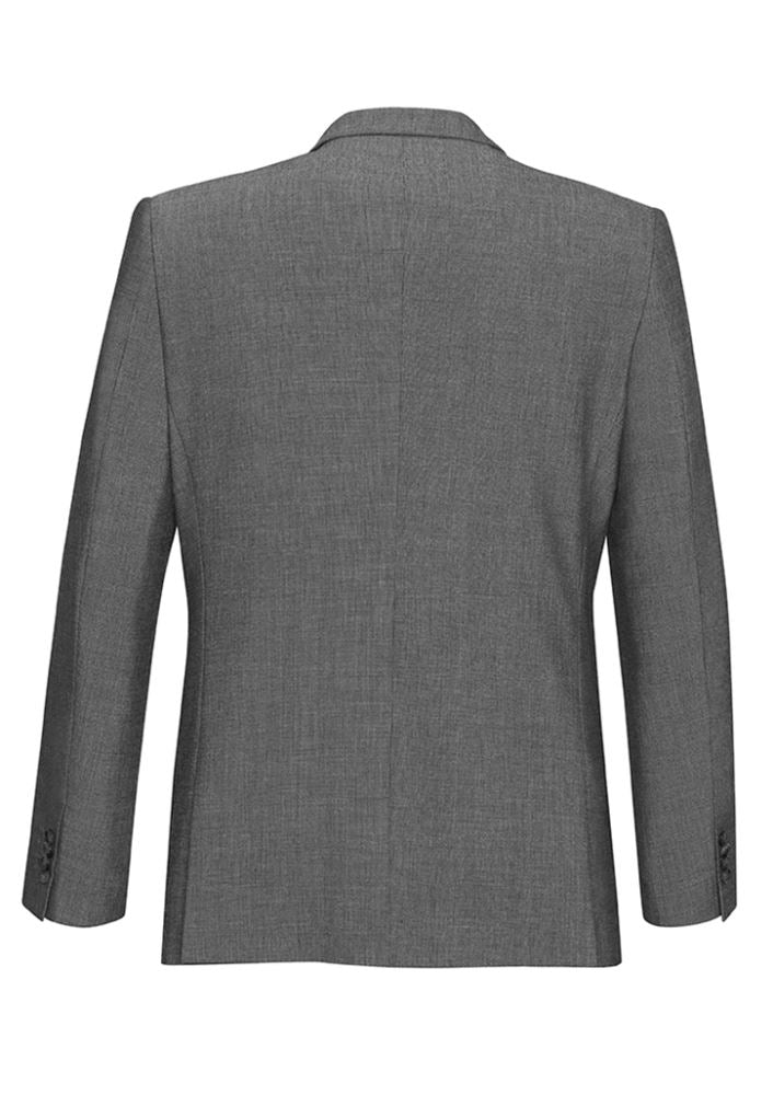 Mens Slimline Jacket in grey with narrow lapel, double rear vents, and a modern slim fit, ideal for formal and casual wear.