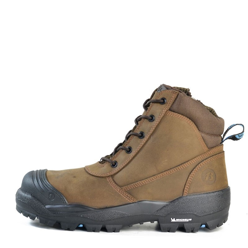 Bata Horizon SC Brown Leather Safety Boot in size 7, featuring steel toecap, dual density sole, and zip-lace fastening.