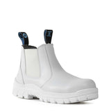 Bata Hercules White Rambler Slip-On Safety Boot, Size 10, featuring steel toecap, durable leather, and dual density sole for comfort.