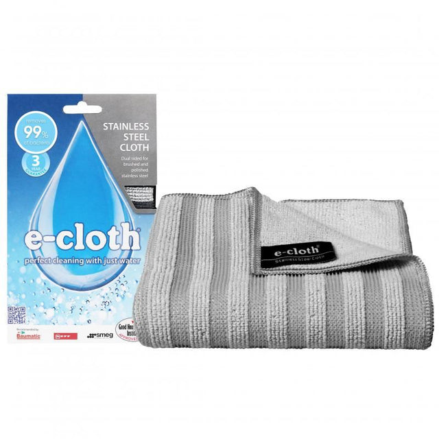 E-Cloth Stainless Steel Cloth with dual-sided microfibers for easy cleaning of brushed and polished stainless steel surfaces.