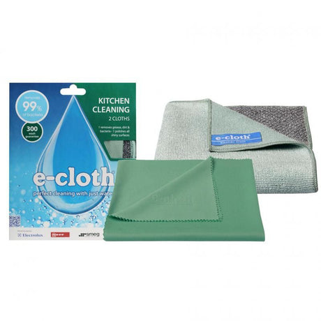 E-Cloth Kitchen Cloth Twin Pack includes two effective cloths for cleaning hard surfaces with just water, removing grease and bacteria.