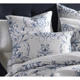 Elegant Amble Quilt/Duvet Set for Queen beds in linen, featuring damask design in white, navy, and hounds-tooth check.