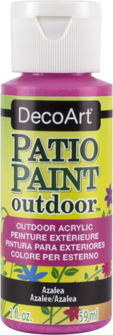 Vibrant 2oz Azalea outdoor paint for durable, scuff-resistant finishes on various surfaces like wood and masonry.