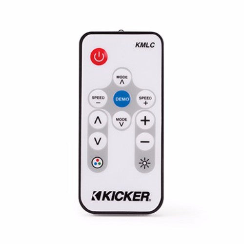 KICKER LED Lighting Remote Control, compact with 19 modes and 20 colors for versatile ambient lighting.