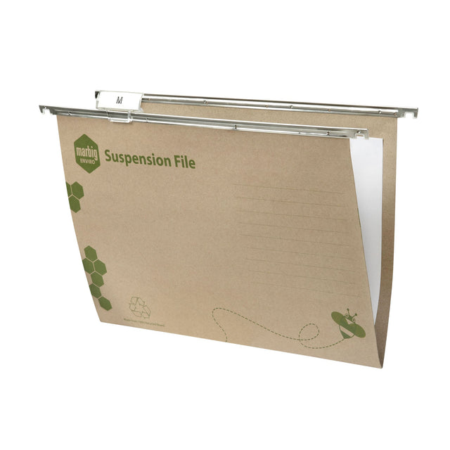 Eco-friendly MARBIG® Enviro Suspension Files pack of 10, made from 100% recycled board with tabs for easy organization.