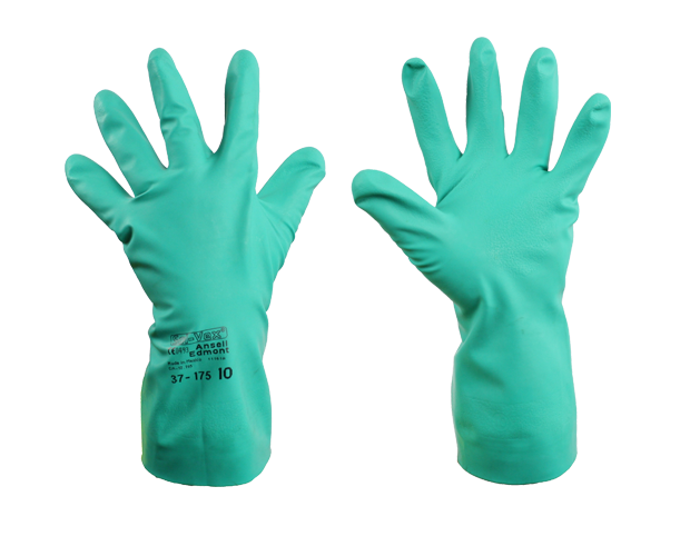 Chemical resistant nitrile gloves by Ansell, size 10 XL, offering durability, comfort, and slip-resistant grip for industrial use.