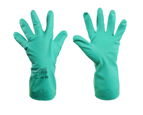 Chemical resistant nitrile gloves by Ansell, size 10 XL, offering durability, comfort, and slip-resistant grip for industrial use.