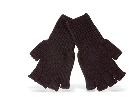 Fingerless black wool gloves, large size, offering warmth and dexterity for winter activities and stylish comfort.