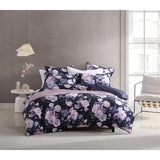 Luxurious violet velvet European pillowcase with floral print and foliage reverse, featuring chic black cord piping.