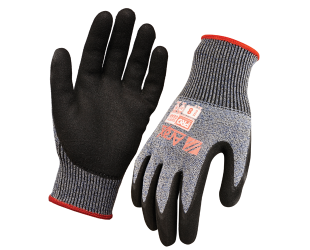 Cut-resistant size 10 gloves with nitrile sand dip, offering EN Cut Level 5 protection, comfort, and excellent grip for versatile use.