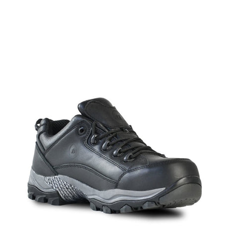 Black leather Bata Bickz 904 safety shoes for men, featuring composite toecap, penetration resistance, and comfortable EVA-Rubber sole.