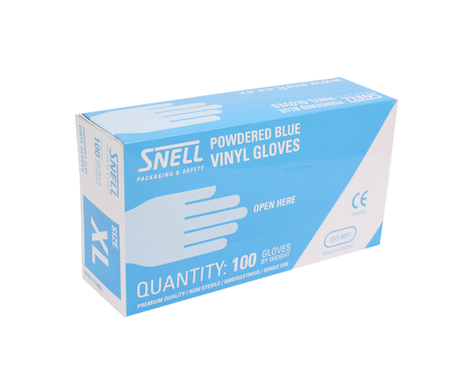 Blue vinyl disposable gloves in small size, pack of 100, featuring lightweight, durable design for comfort and grip.