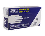 Blue disposable vinyl gloves (small) in 100-pack, powder-free, durable, comfortable, ambidextrous with a beaded cuff.