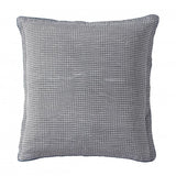 Luxurious navy European pillowcase with check pattern, tonal hues, and elegant piping, perfect for stylish bedroom decor.