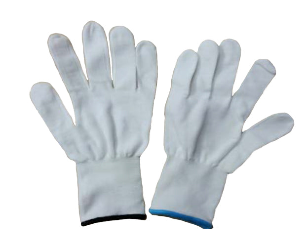 Nylon white gloves in large size, 12-pack; soft, durable, and breathable for comfort and protection in various tasks.