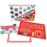 Spirograph Retro Deluxe Kit with vibrant retro graphics, iconic wheels, and design pens for creating geometric art.