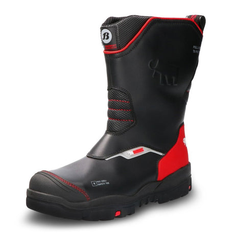 Bata Barge Mammoet Black safety boots in size 5 featuring steel toe, slip-resistant soles, and breathable insoles for comfort.