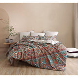 Logan & Mason Rami Vintage Pillowcase featuring earthy terracotta and honey tones with teal piping, 65x65 cm, bohemian design.