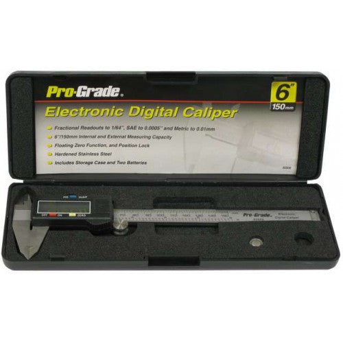 High-quality digital caliper with 150mm capacity, accurate to 0.001, featuring floating zero and durable stainless steel design.