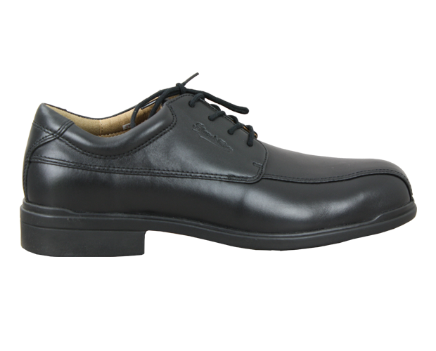 Blundstone Black Lace Up Shoe in size 13, featuring steel toe, comfort pad, and durable lightweight sole for safety and style.