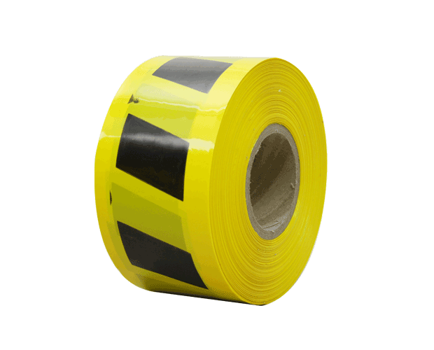 Hazard black/yellow barrier tape, 100mm x 300m, perfect for marking unsafe areas and enhancing workplace safety compliance.