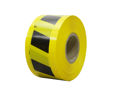 Hazard black/yellow barrier tape, 100mm x 300m, perfect for marking unsafe areas and enhancing workplace safety compliance.