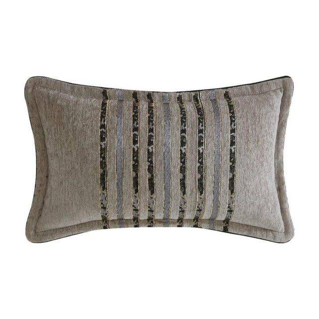 Elegant Davinci Gambusi Smoke Long Cushion with chenille fabric and metallic stripes, 30x60cm, perfect for stylish home decor.