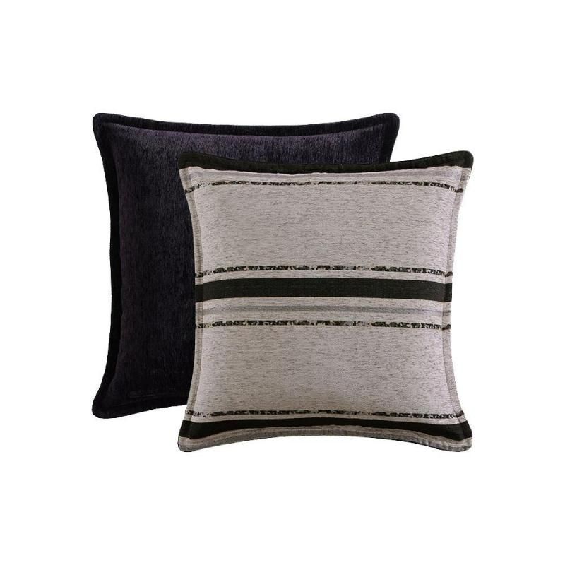 Contemporary Davinci Gambusi Smoke pillowcase with metallic striped design, soft chenille, and self-flanged edges, 65 x 65 cm.