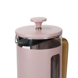 La Cafetiere Pink Pisa 8 Cup Cafetiere, featuring heat-resistant glass, stainless steel frame, and beechwood handle for stylish brewing.