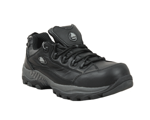 Bata Bickz Black safety shoes (Size 8) with dual density sole, composite toe, slip-resistant, and heat resistant design for men's protection.