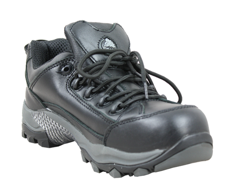 Bata Bickz Black safety shoes in size 11 feature a composite toe, slip-resistant sole, and heat resistance up to 300°C.